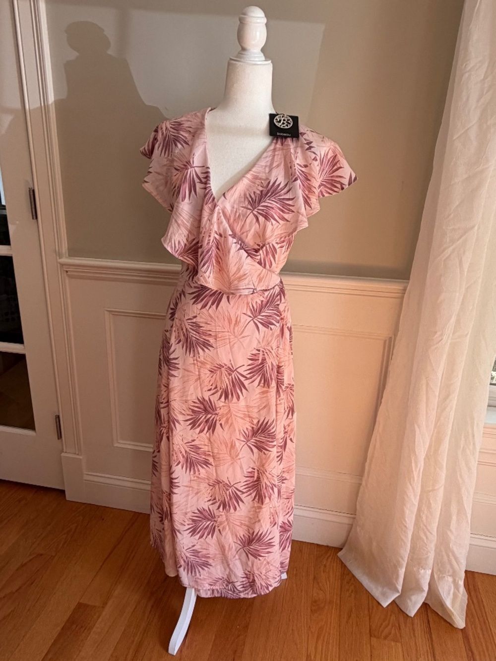 Bobeau Pink Tropical Palm Print Wrap Maxi Dress NWT Size M